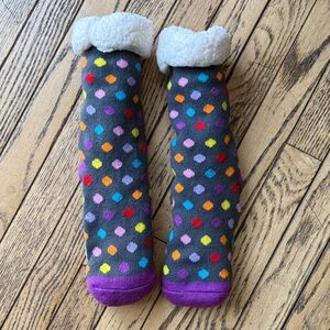 Women’s Polka Dot Sherpa Lined Slipper Socks sz S
